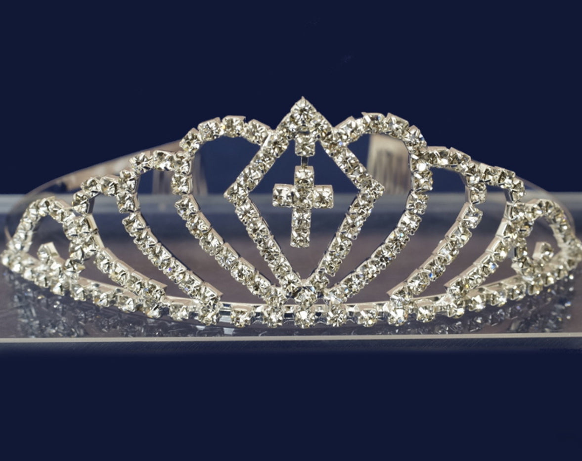 Silver First Communion Tiara Crown Headpiece
