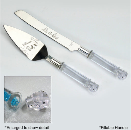 Wedding Knife and Cake Set Mis 15 Anos, Fillable Handle